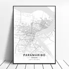 Черно-белый Парамарибо Суринам широтная долгота холст Художественная карта Плакат