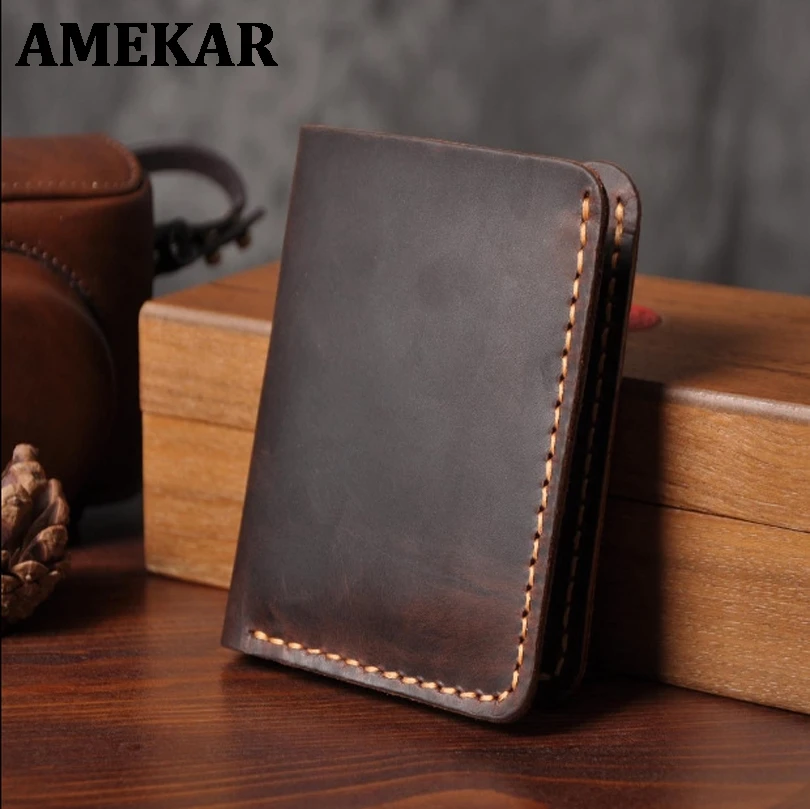 

Handmade Vintage Crazy horse Genuine Leather Wallet Men Wallet Leather engrave Short Wallet Men Purse Male Money Clips Money bag