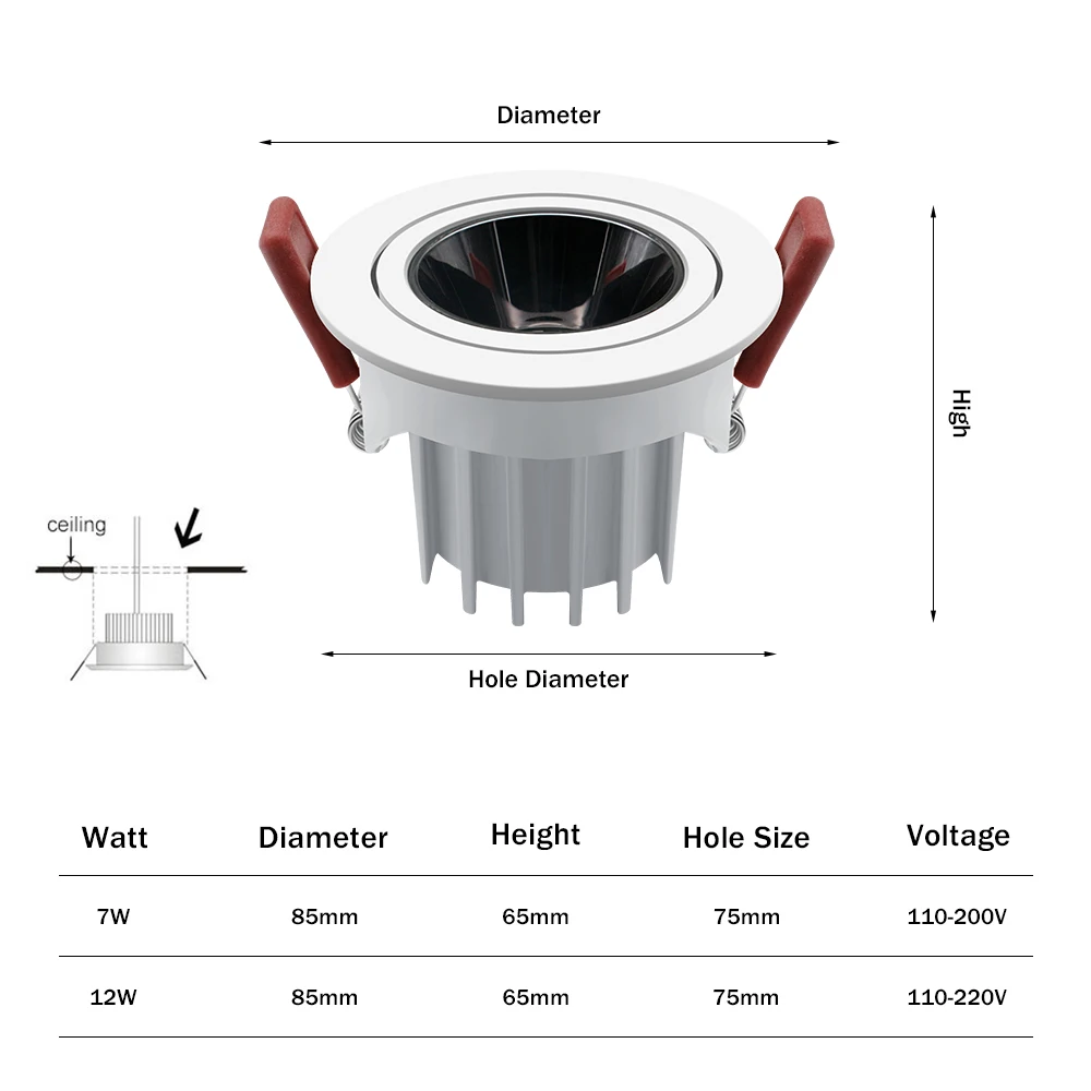 DBF-Foco de techo empotrado LED antirreflejos, 7W, 12W, alto crisimo 90, para sala de estar, pasillo de casa, novedad de 2020