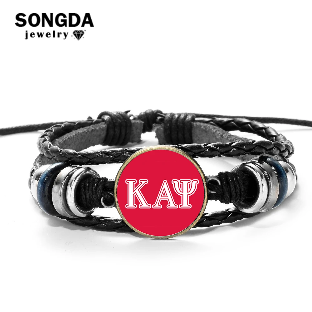 SONGDA cappaa Alpha Psi Fraternity KAP кожаный браслет Модный греческий Fraternit логотип печать стеклянный купол Шарм, мужской браслет ювелирные изделия