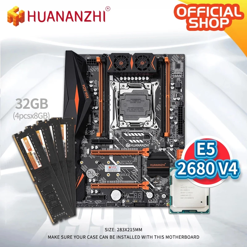Preise HUANANZHI X99 AD4 X99 Motherboard Mit Intel XEON E5 2680 V4 Mit 4*8G DDR4 NON-ECC Speicher Combo Kit Set NVME NGFF SATA USB 3,0