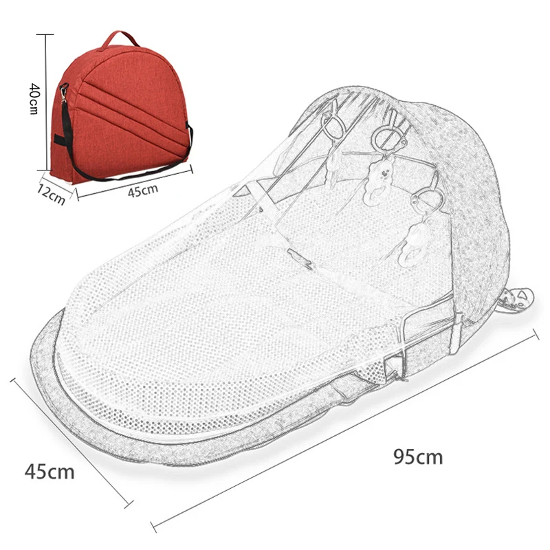 Детская кроватка с москитной сеткой и игрушками портативные складные