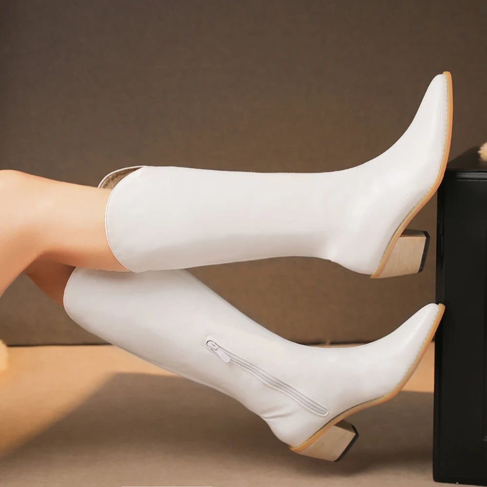 

WETKISS Women's Mid Calf Boots Women Sexy Pointed Toe Block Heel Casual Footwear Fashion Bootie Spring Autumn Simple Style Shoes