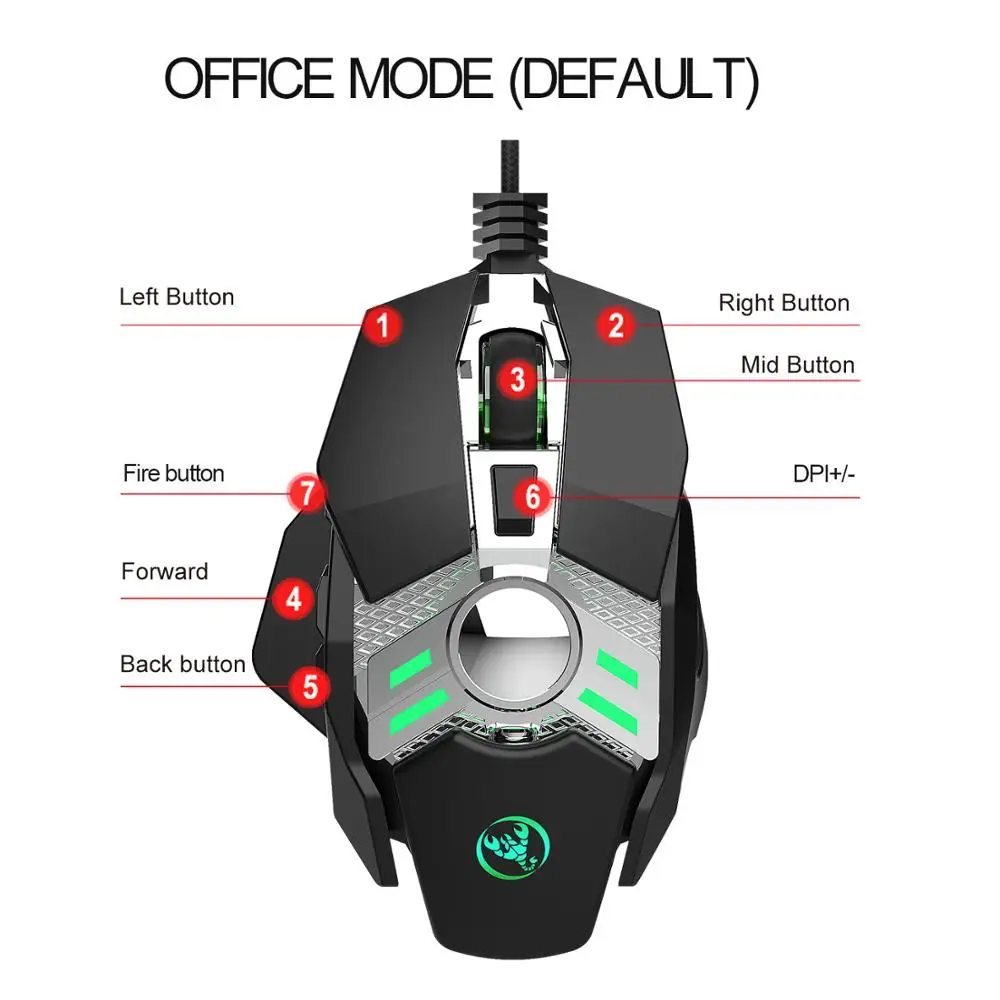 1.5m Wired Mouse For Playing PUBG Game 7-Button Programmable Adjustable 6 Gears 6400dpi Automatic Gun Pressing J200 | Компьютеры и