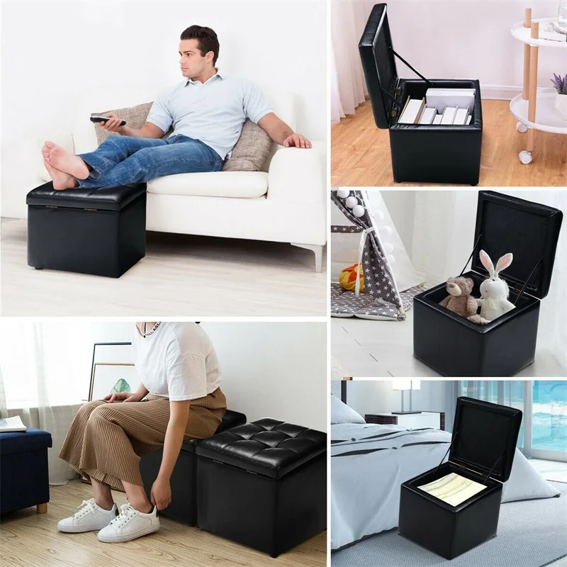 16" Ottoman Pouffe Storage Box Stools Chair Lounge Seat Footstools Bedroom Living Room Furniture HW47908 |
