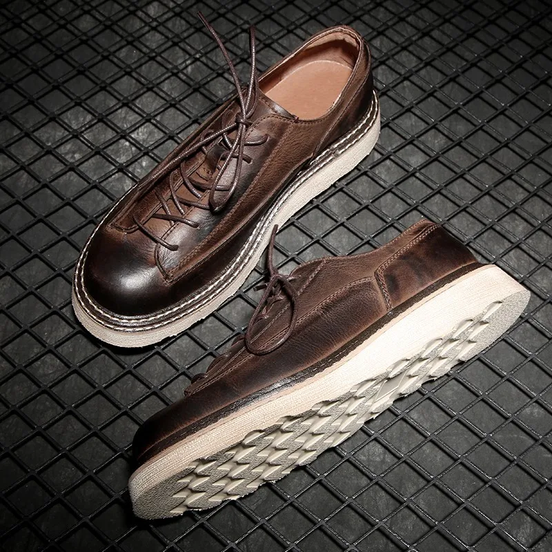 Модные брендовые мужские осенние деловые модельные туфли с круглым носком 100%