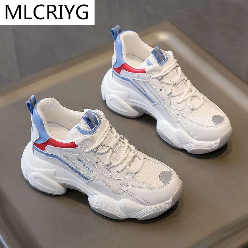 

Women Chunky Sneakers 2021 Spring New Fashion Platform Women Casual Vulcanized Shoes Lace-up Breathable Mesh Women Casual Shoes