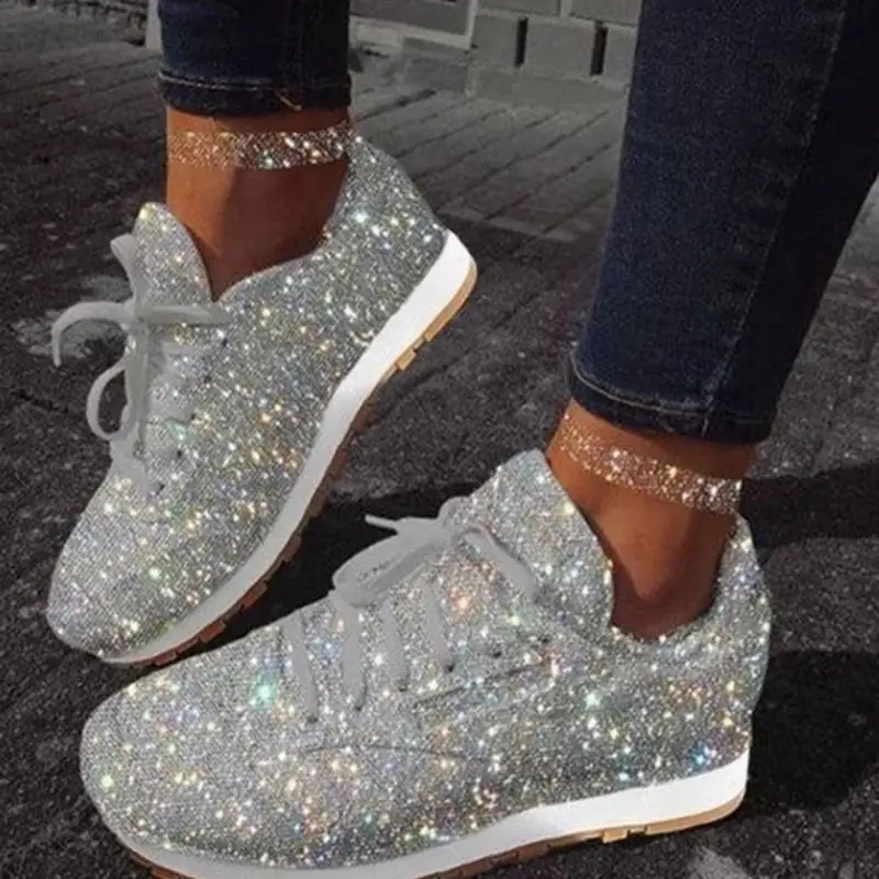 

2021 New Fashion Design Women Muffin Rhinestone New Crystal Platform Sneakers Sports Shoes Tenis Shoes