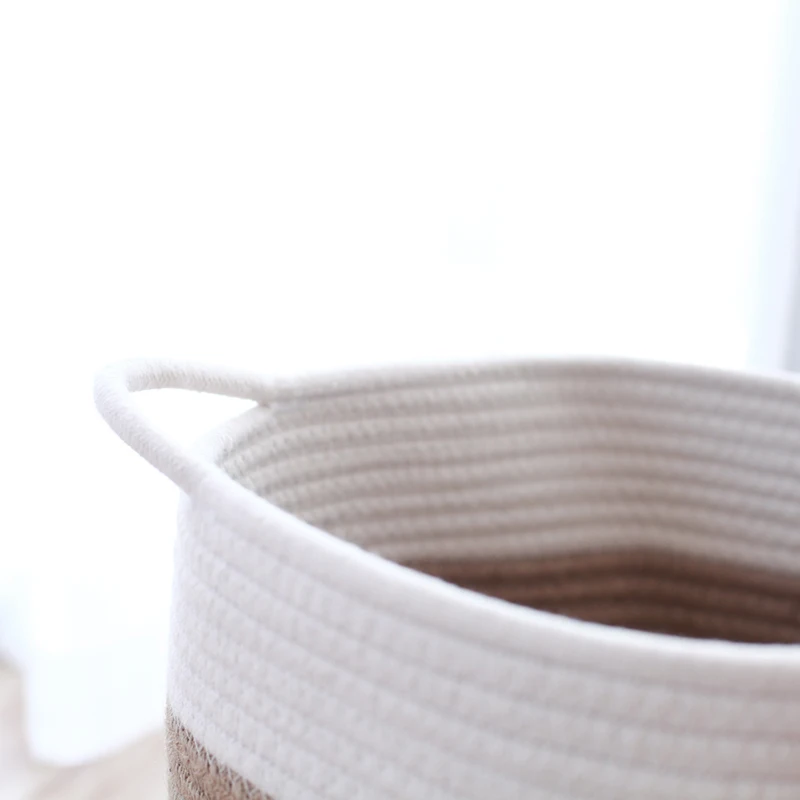 

Jute Laundry Basket Cotton Organizer Chic Woven Storage Basket Wasmand Baby Stuff Toy Organization Nordic Baby Room Home Decor