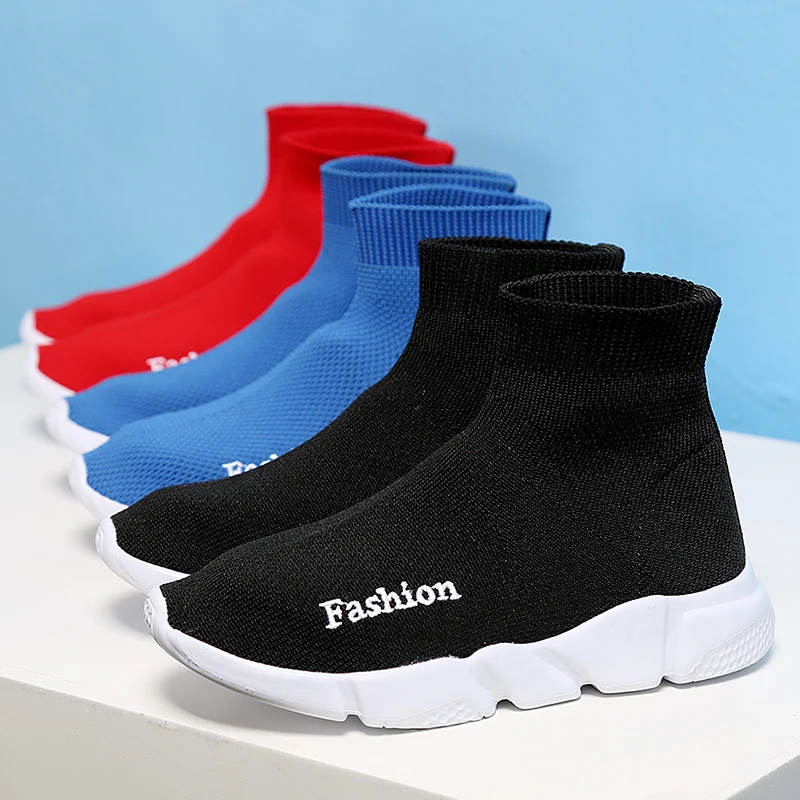 

High Top Children Shoes Boys Girls Mesh Kids Breathable Casual Sport Shoes Sneakers High Elastic Flying Sock Children's Shoes