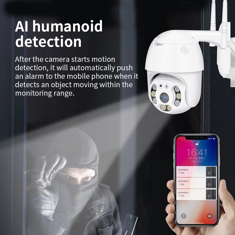 

Waterproof Wifi Security Camera Night Vision Phone Remote Motion Detection PTZ 1080p Full HD 2.0MP Photography Android iPhone 4