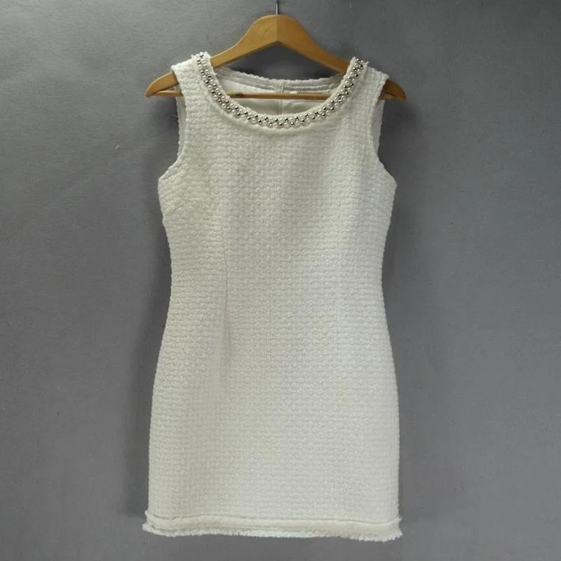 

woolen dress White 2020 new advanced custom small fragrant wind ladies short-sleeved dress bottoming
