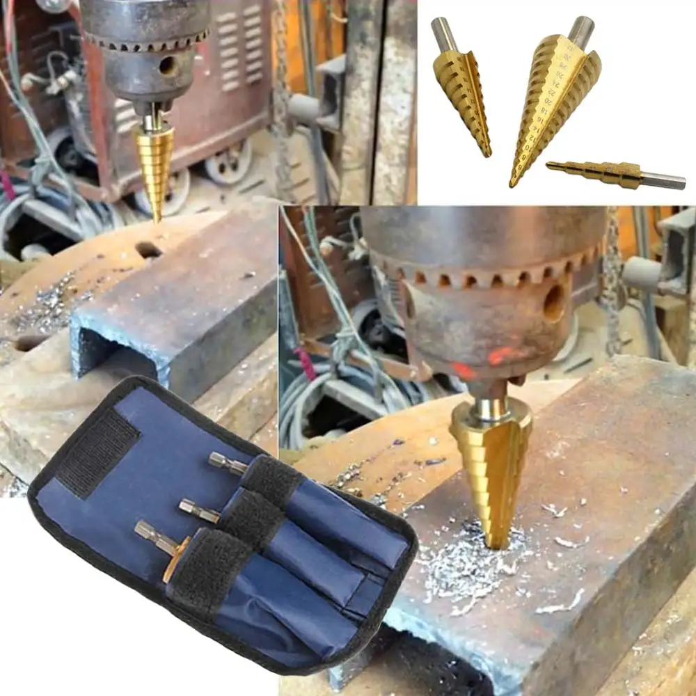 

3pcs 4-32mm 4-12mm 4-20mm HSS Straight Groove Step Drill Bit Set Titanium Coated Wood Metal Hole Cutter Core Drill Bit Set