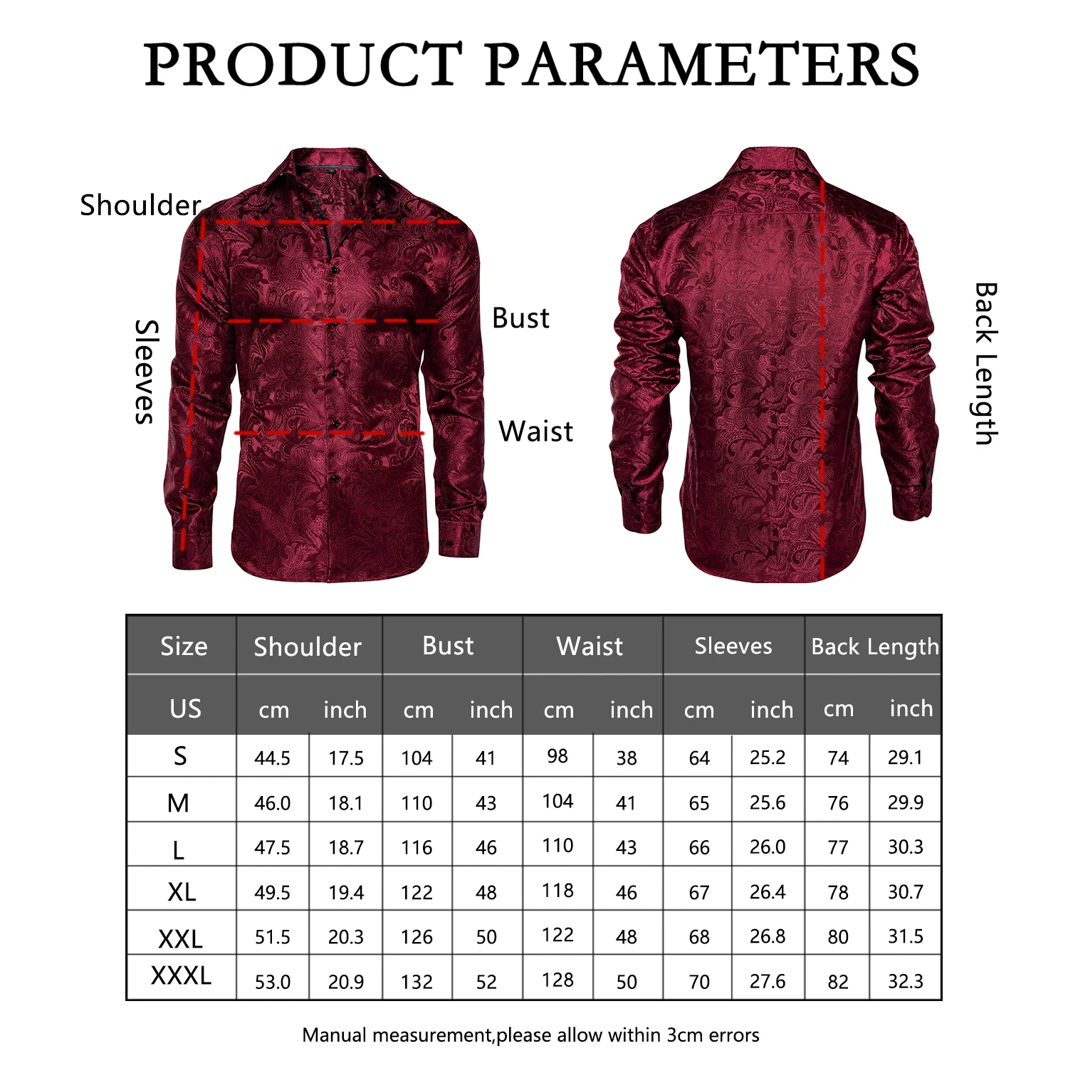 Brand Mens Red Shirt Long Sleeve Paisley Button Down Formal Social Shirts with Collar Pin Male Casual Spring Blouse DiBanGu