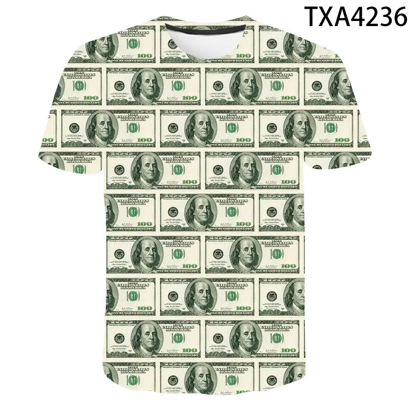 

2021 summer new hot-selling 3D money pattern printing round neck polyester T-shirt for men and women Animation printing Store