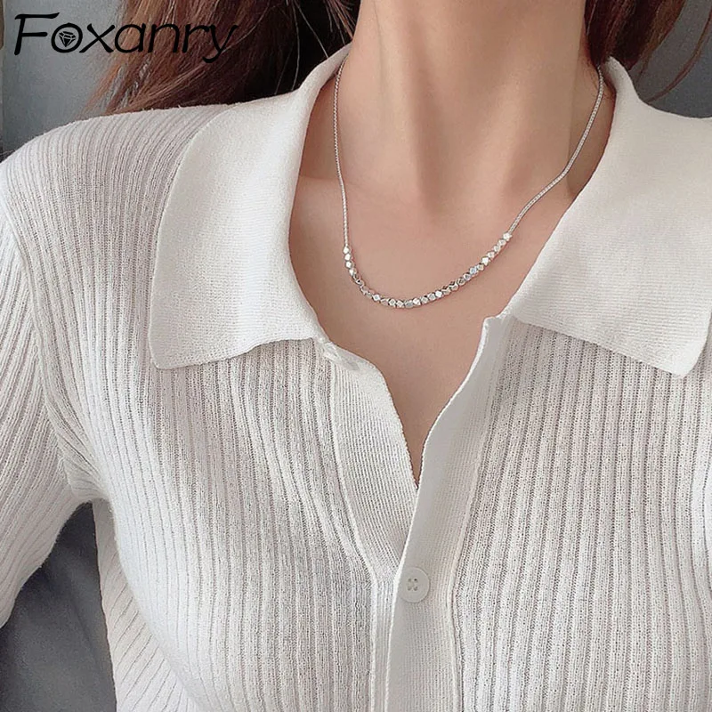 

Evimi 925 Sterling Silver Clavicle Chain Necklace Trendy Elegant Charming Couple Simple Irregular Cube Party Jewelry for Women