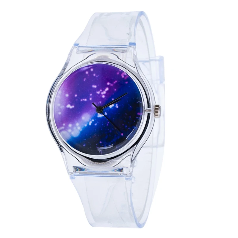

Clear Silicone Multicolor Rainbow Dial Wristwatch Quartz Round Watch Kids Women