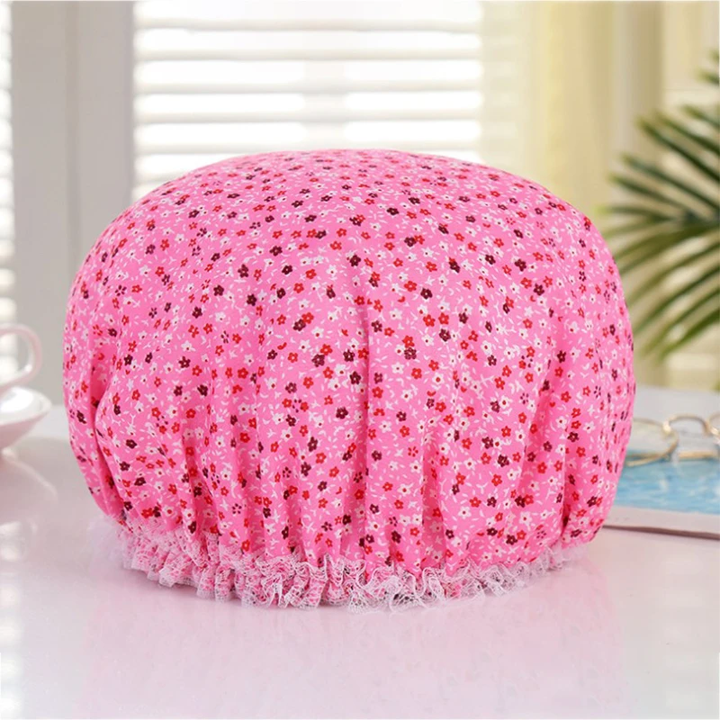 

New Reusable Waterproof Shower Cap Flower Hair Bath Elastic Cotton Hat Woman Essential For Home Life Waterproof Shower Cap Hot