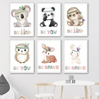 Панда, олень, сова, коала, зайчик, перо, настенная Картина на холсте, постеры и принты в скандинавском стиле, настенные картины, декор для детской комнаты