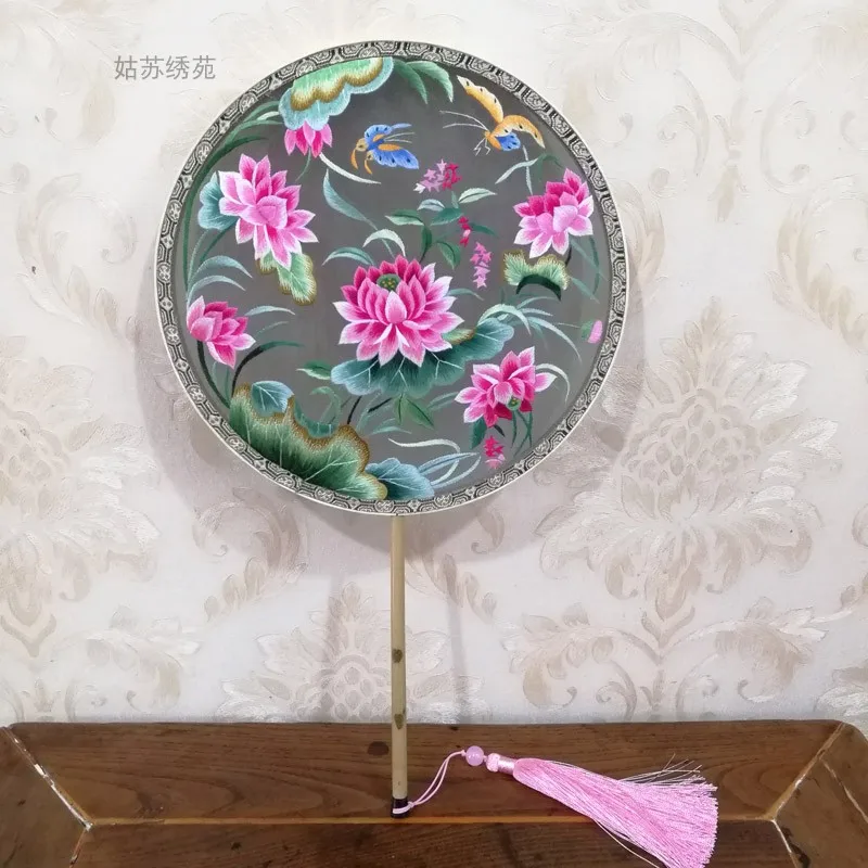 Вышитый круглый веер Сучжоу ручная вышивка Круглый династии Цин ароматный