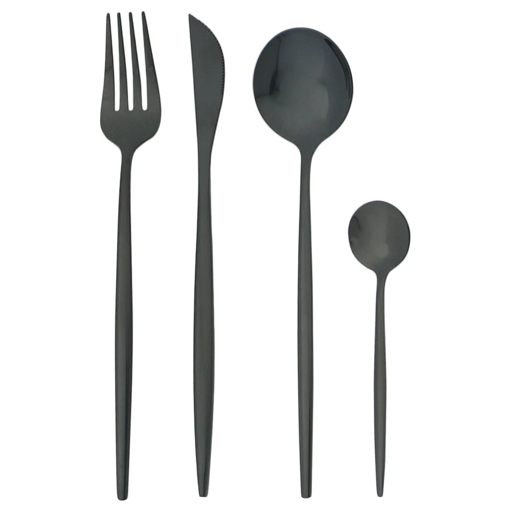 Набор черных столовых приборов набор посуды из нержавеющей стали с зеркалом ножи