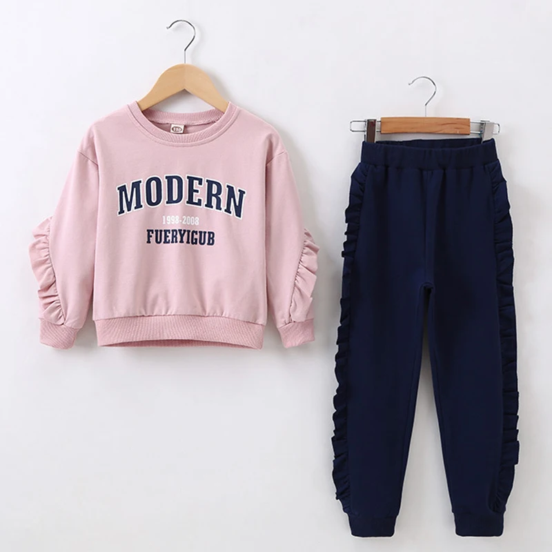

Kid Clothing Suit Casual Toddler Baby Sweatshirts+pants 2Pcs Girls Clothes Sets 2021 New Print Lovely Pattern Children Tracksuit