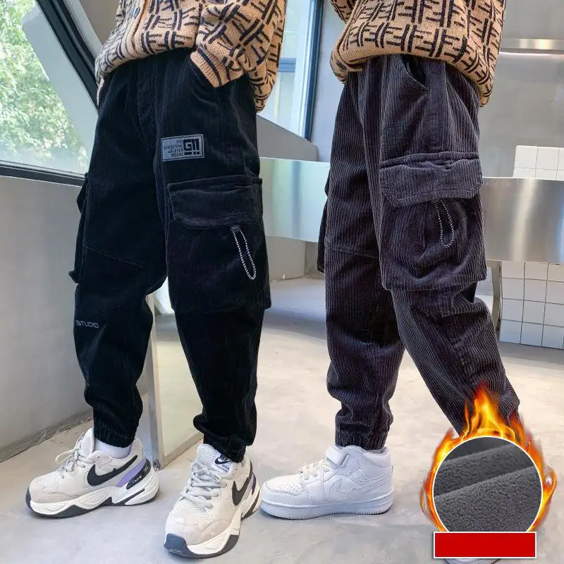 

Осенне-зимние Бархатные Штаны для мальчиков, модные детские плотные теплые шаровары, брюки для подростков с эластичным поясом, 5, 6, 8, 12, 14 лет