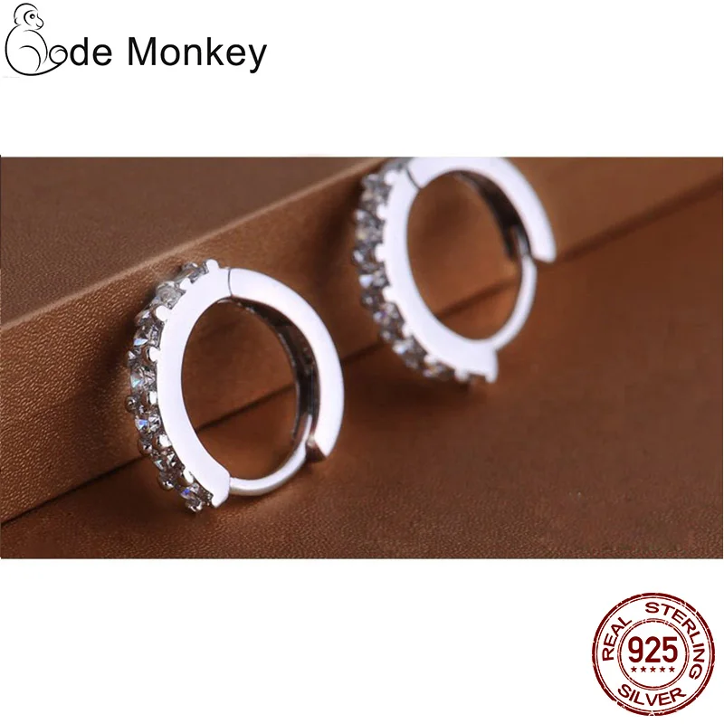 CodeMonkey,, настоящее 925 пробы, серебряные, Кристальные, круглые серьги для женщин, изготовление ювелирных изделий, подарок на свадьбу, вечеринку, помолвку, E024