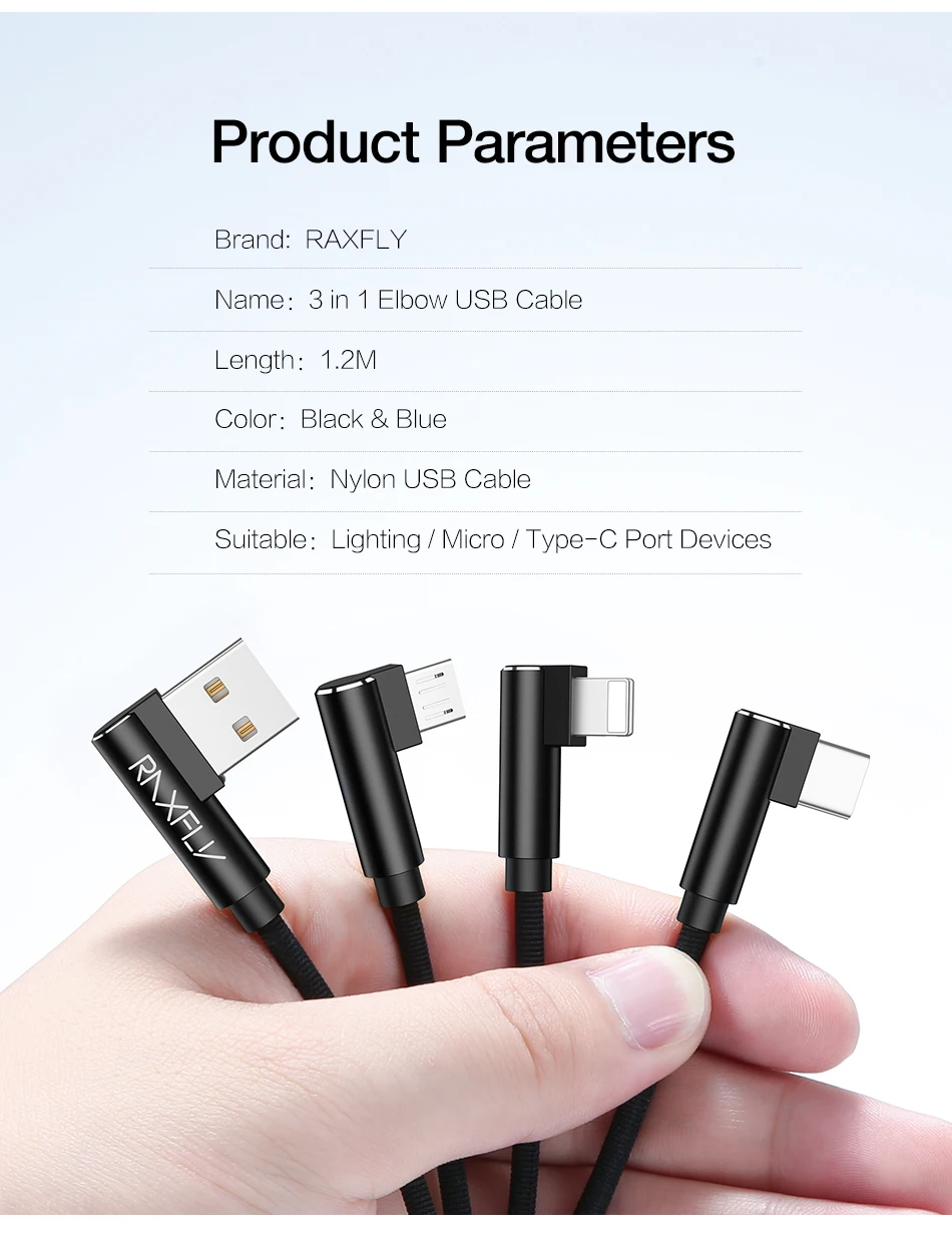 RAXFLY 3A кабель для быстрой зарядки 3 в 1 Micro USB 8Pin type-C кабель для iphone 11 Pro Max для samsung 5V кабель для передачи данных