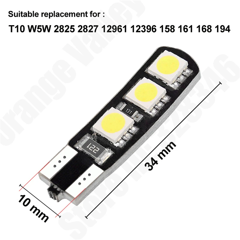 10 шт. T10 6SMD 5050 CANBUS W5W 6 светодиодный DC12V без предупреждения об ошибке Smd Canceller Авто
