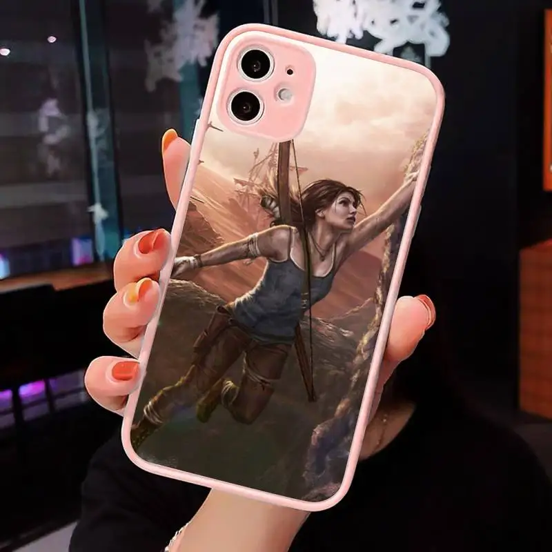 

tomb raider ps4 sticker Phone Case For iPhone 12 11 Mini Pro XR XS Max 7 8 Plus X Matte transparent Pink Back Cover