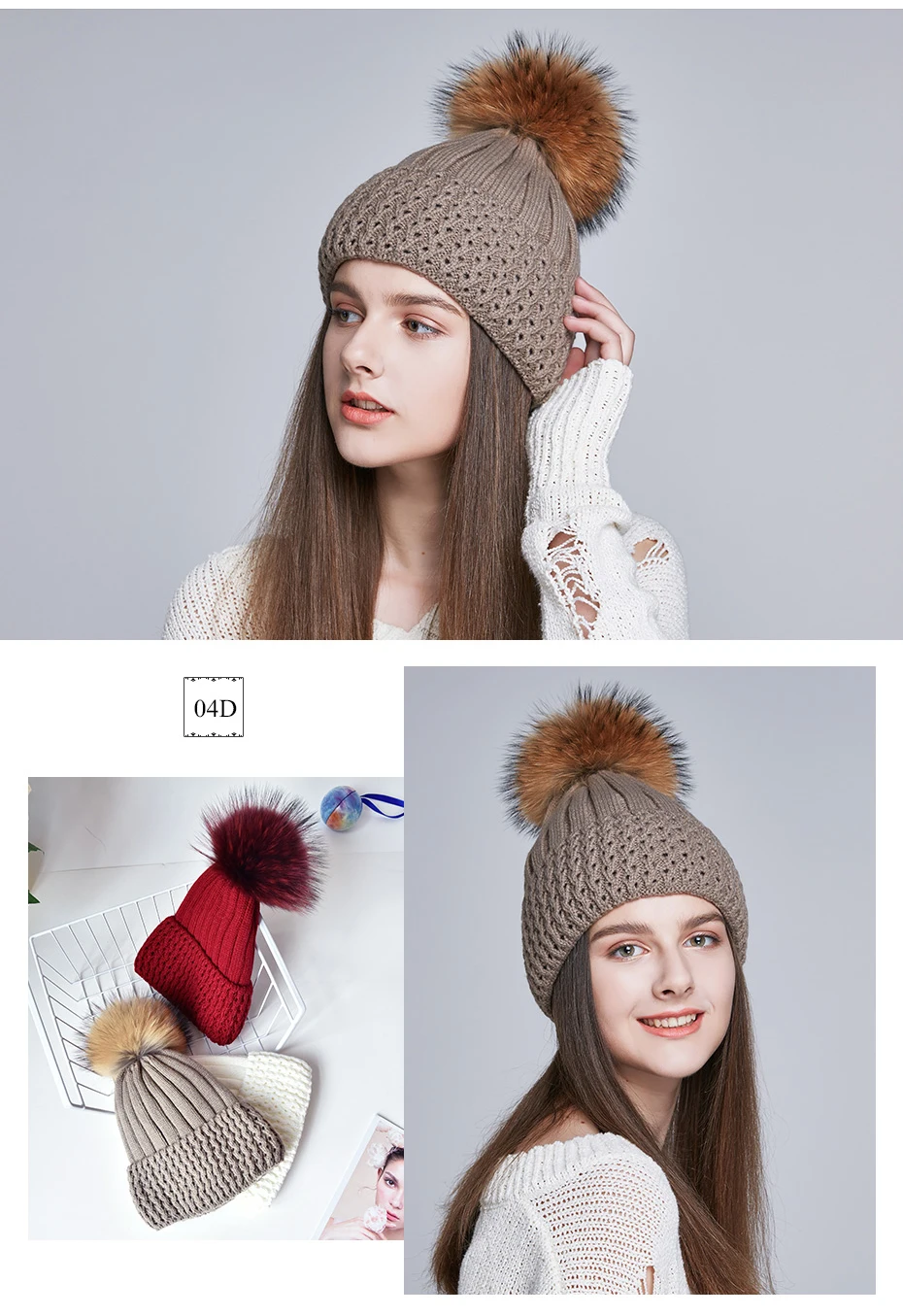 ICEbear женские шапки на осень и зиму с натуральным мехом лисы/енота, модные женские шапки с помпоном, E-MX18102Q