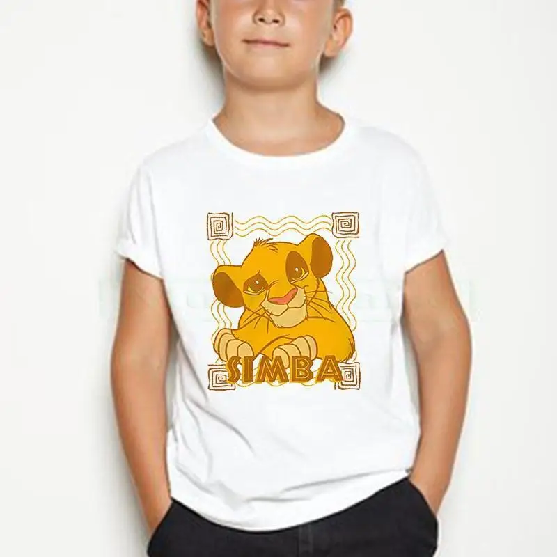 

2021 Pure Cotton Cartoon 4-14t Lion King Shirts Kid Happy Birthday Boys Simba Funny Girls T-Shirt Harajuku Kids Tops Clothes