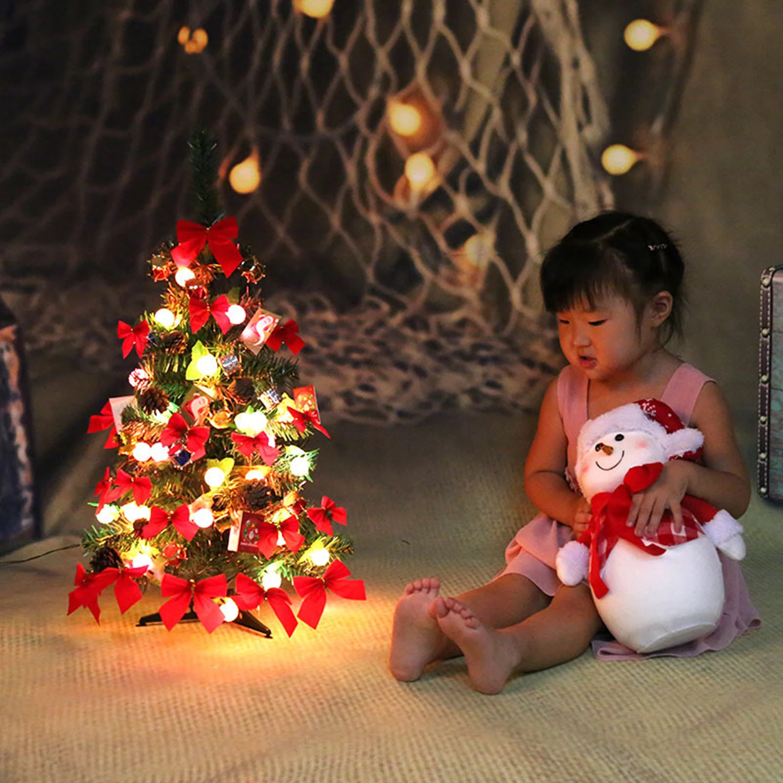 

Mini Christmas Tree LED String Lights Snow Set Ornaments Home Holiday Xmas Desktop Decoration Xmas DIY Decorative Lights