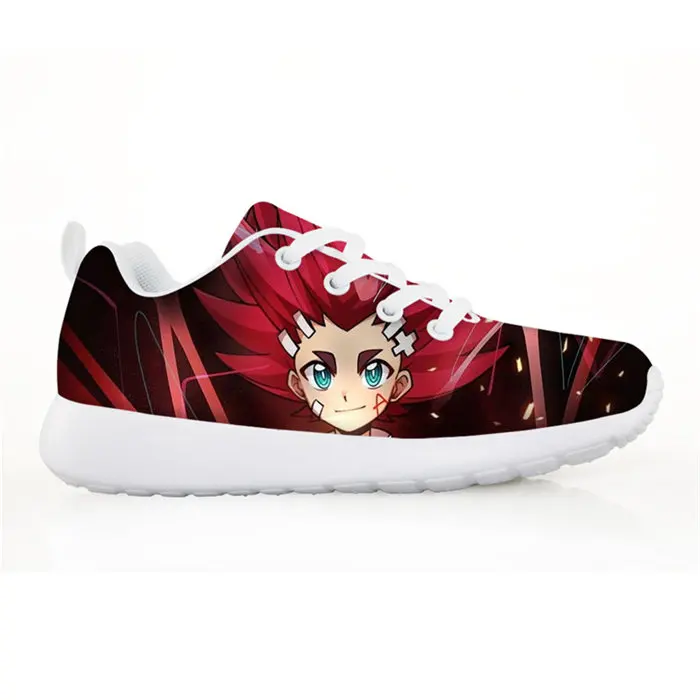 Изготовленный на заказ Мода: Beyblade Burst с рисунком, детская спортивная обувь для детского сада для мальчиков и девочек; повседневные туфли на плоской подошве дышащие туфли на шнуровке
