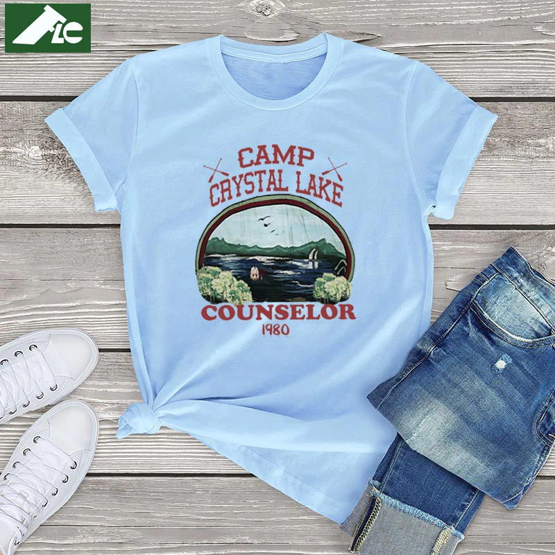 Kamp Crystal Lake Counselor Vintage T-shirt Vrouwen Kleding Katoen Unisex Horror Shorts Mouwen Grafische T Shirts Dames Oversized