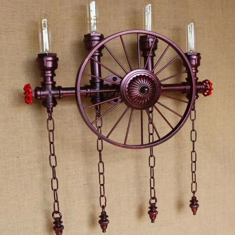 

Water Pipe Wall Lamp Vintage Industrial Lighting With 4 Lights Fixture Retro Loft LED Edison Wall Sconce Apliques Pared