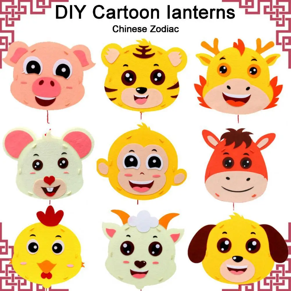 

Mid-autumn Festival Cartoon Non-woven Fabric Portable Lantern DIY Material Package Holiday Lantern Party Supplies for Mid-autumn