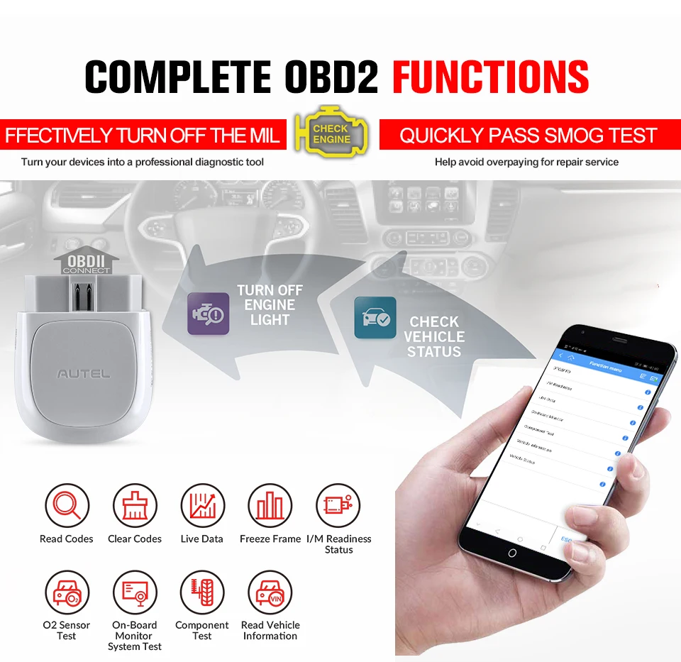 Считыватель кодов Autel AP200 Bluetooth-сканер OBD2 для комплексной диагностики систем AutoVIN