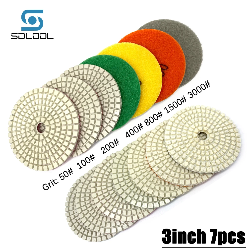 

7 шт. 3 дюйма 80 мм острый влажный Алмазный полировальный диск шлифовальный диск гибкий полировальный диск для гранита мрамора бетона