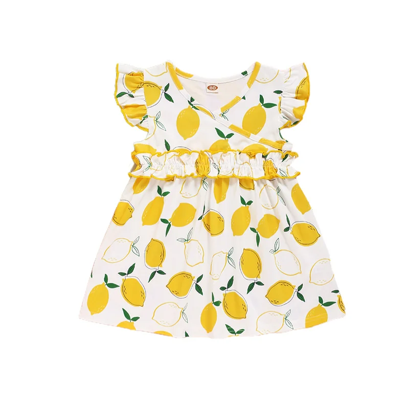 

Baby Girl Toddler Lemon Print Summer Short Sleeve A-Line Dress Sundress Clothes