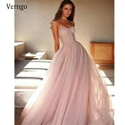 Verngo простое бледно-розовое Тюлевое длинное платье трапециевидной формы для выпускного вечера 2021 милое Прозрачное платье с открытыми косточками со шнуровкой сзади вечернее платье