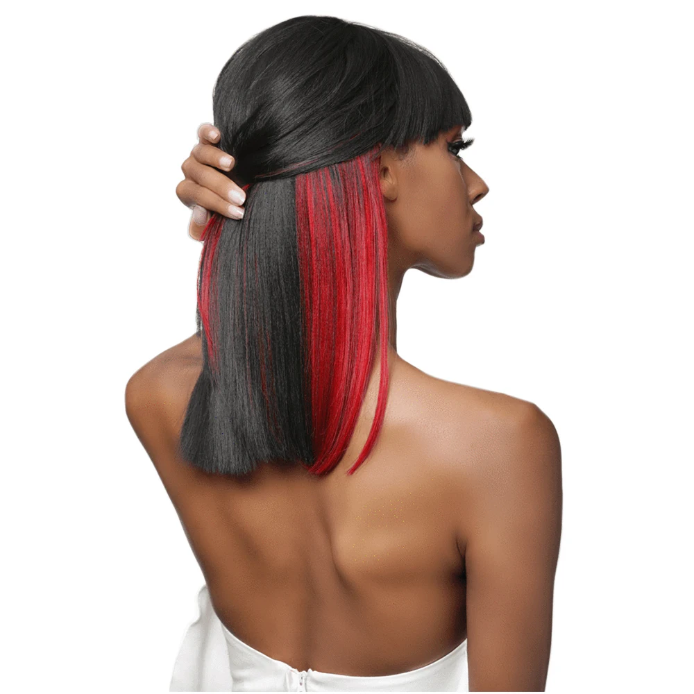 

SOKU Short Bob Wigs With Bangs Red Highlights 18inch Straight Hair Ombre Glueless Synthetic Wig Full Machine Made Wig For Women