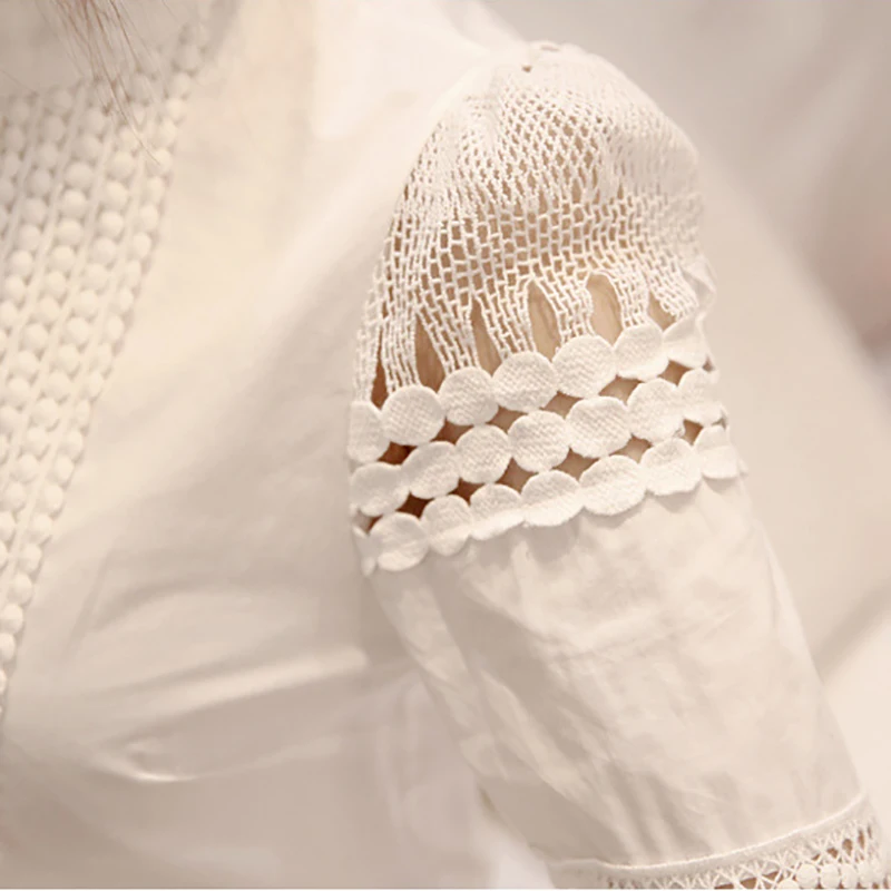 Блузка женская с длинным рукавом элегантная белая кружевная блузка цветочным