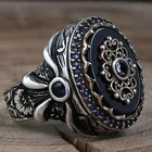 Винтажное большое мужское кольцо с темно-синим камнем, ювелирное изделие в стиле хип-хоп, античное резное металлическое кольцо с кристаллом на суставах пальцев, подарок, Z5X282
