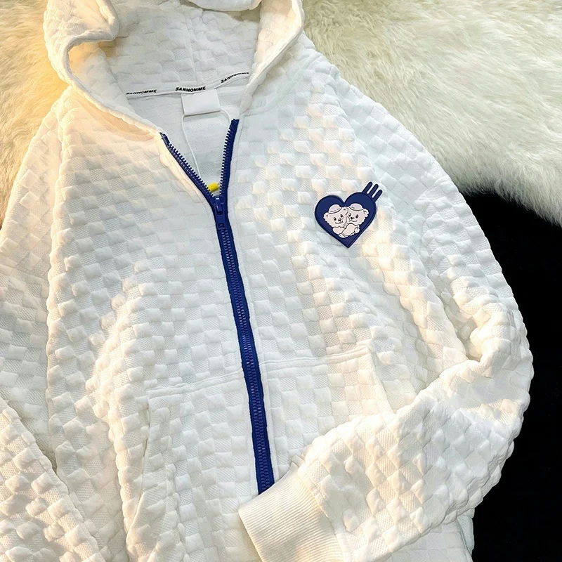 

Кардиган в гонконгском стиле, толстовка, женское свободное высококачественное вафельное пальто в Корейском стиле Харадзюку для студентов