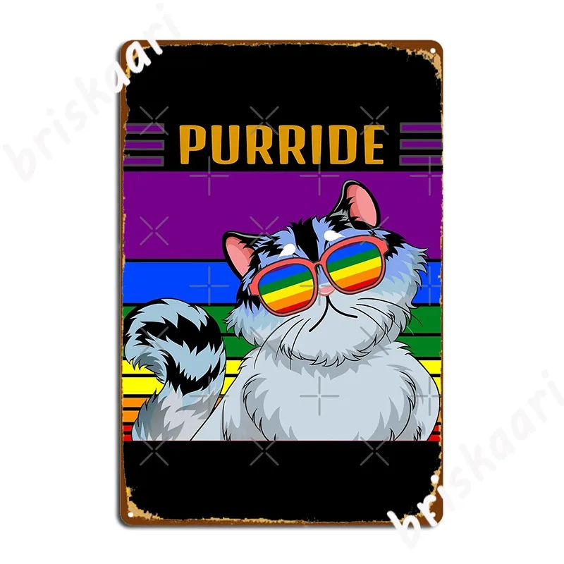 Винтажный Радужный трансгендер Purride ЛГБТ для лесбиянок, милый кот, иллюстрация для геев, гордость, металлический знак, персонализированный Настенный декор