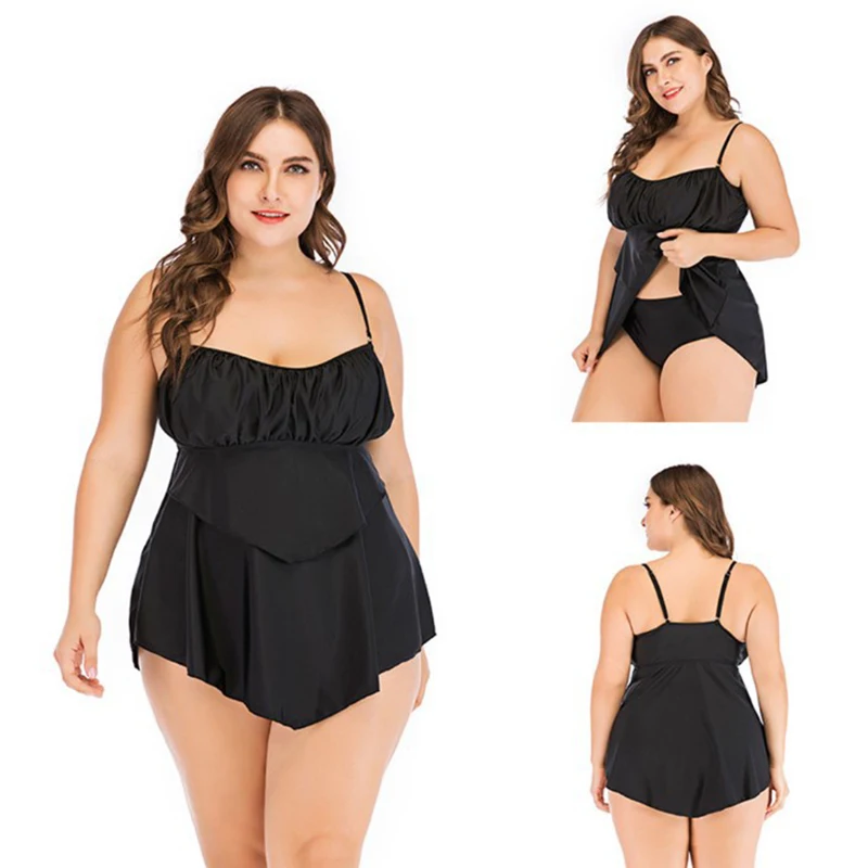 

Fat Women Plus Size Swimwear Push Up Bikini 2021 Large Size Cake Skirt Swimsuit Solid Color Ruffled Slim Slimming Swimsuit