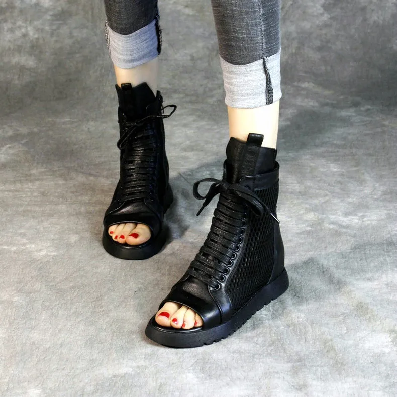 Женские кожаные сандалии с открытым носком и в сеточку Летняя обувь Красивые