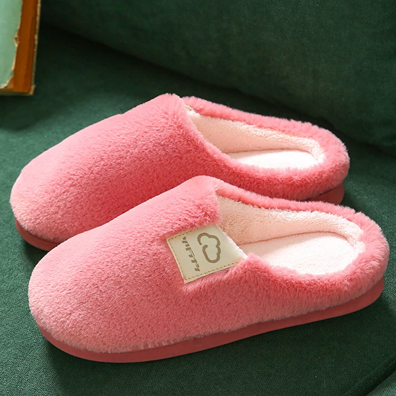 

Women's Fur Indoor Home Slippers Winter Platform Warm Plush Bedroom Slipper Ladies House Flurry Cotton Shoes Memory Foam Slides